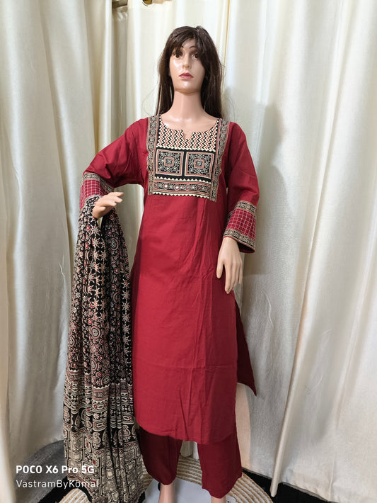 Suit Set - Ajrakh block print kurta set